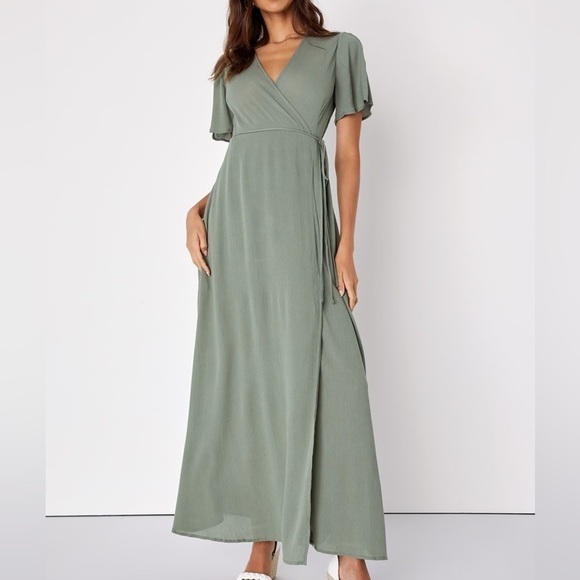Lulus Much Obliged Olive Green Maxi Dress - S - Picture 3 of 8